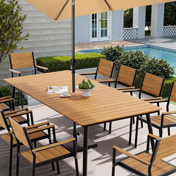 95" Patio Outdoor Dining Table for 8-10, Weather-Resistant Wood-Grain Top - Image 2