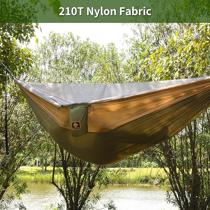 Hammock with Built-In Mosquito Net, Double Nylon, Green and Khaki