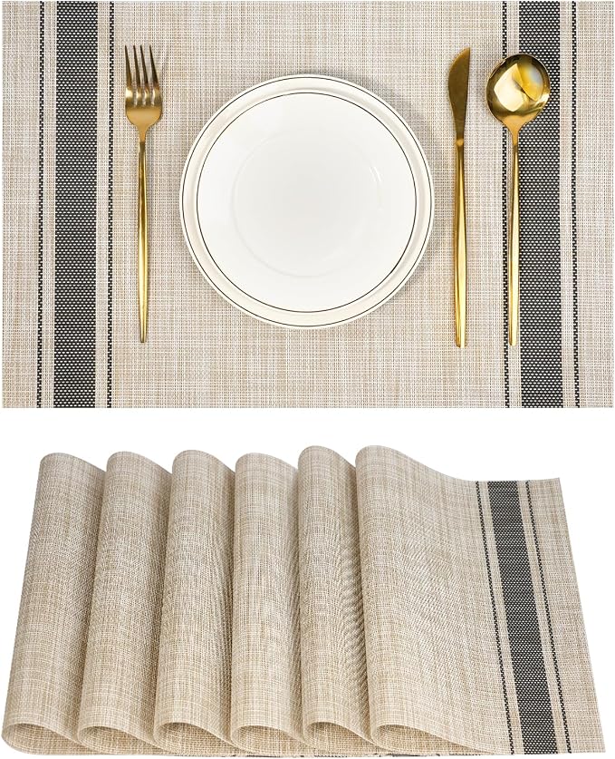 Placemats Set of 6，Non-Slip PVC Weave Table Mats Easy to Clean，Heat Resistant by flohar