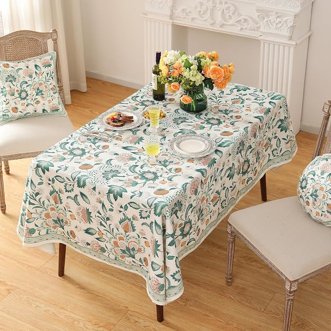 patdrea Designer Green Long Rectangle Table Cloth, Vintage Italian Floral - Image 6