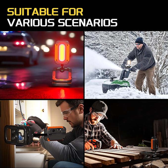 Rechargeable Work Light with Clamp, 3000LM Clip on Lamp with Magnet, Telescopic - Image 6