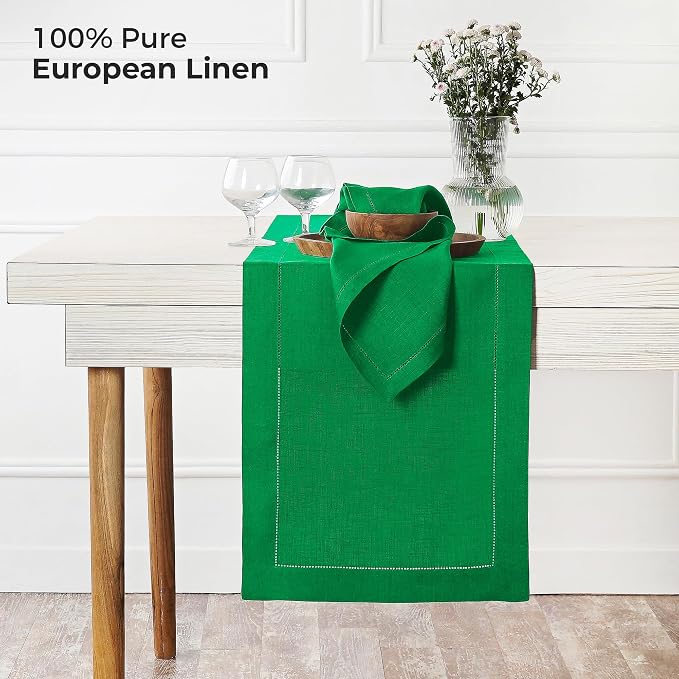D'Moksha Homes Linen Kelly Green Table Runner 108 Inches Long - Image 2