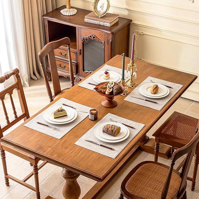 KXN Placemats Set of 4, Dual-Layer Thickened Faux Linen Table Mats, Heat - Image 7