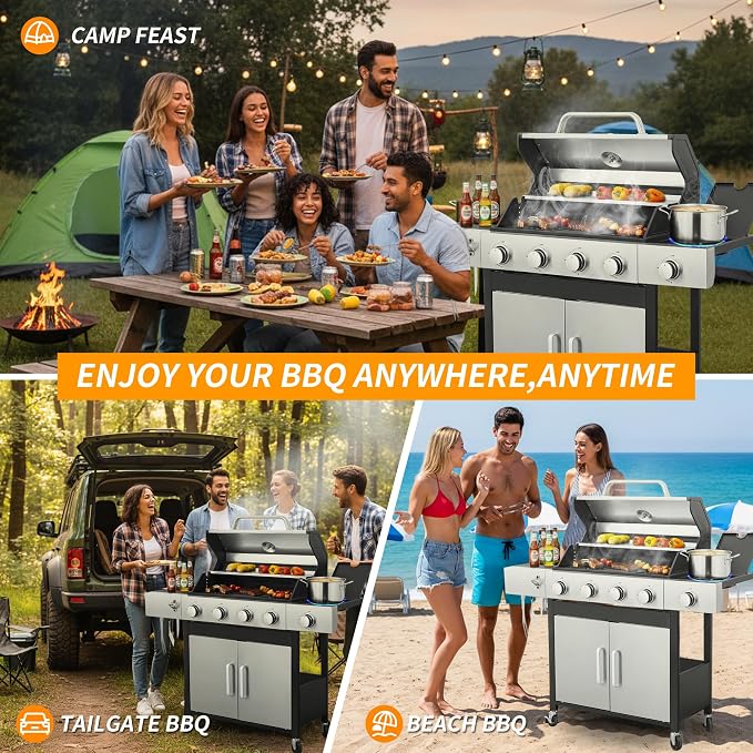 4-Burner Gas Grill, 790 BTU Outdoor BBQ Grill - Image 8