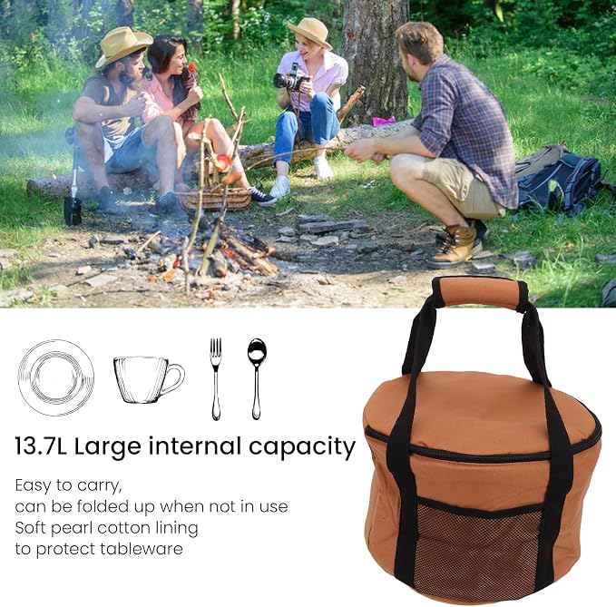 Camping Tableware Carrying Bag, 13.7L Large Capacity Waterproof Picnic Flatware - Image 3