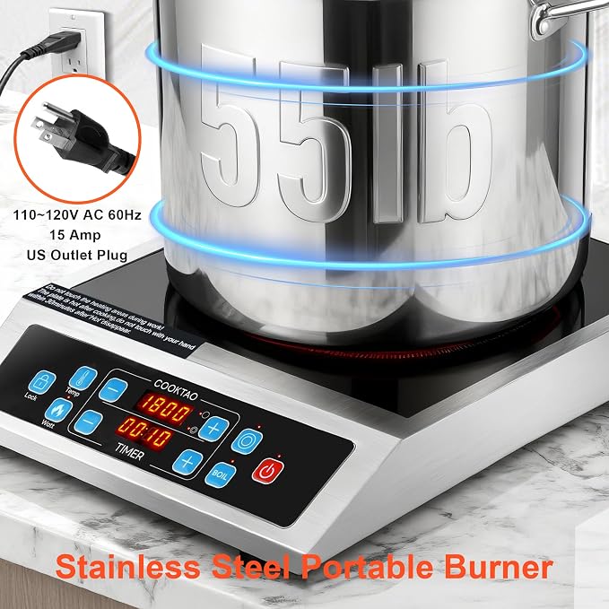Dual Coils Design of Stainless Steel Single Burner Electric Cooktop, 1800W - Image 4