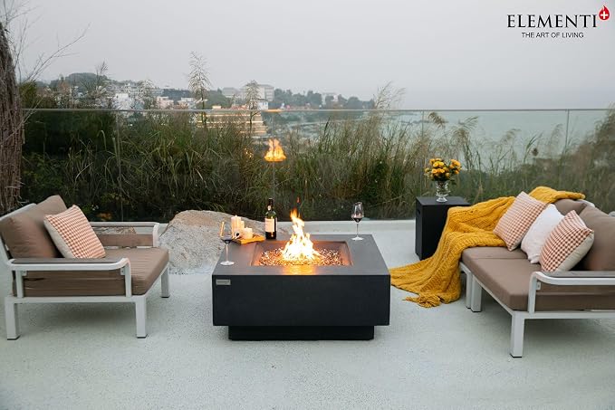 Elementi+ | Bergen Gas Fire Pit Cast Concrete 40" Square Fire Table, Outdoor - Image 8