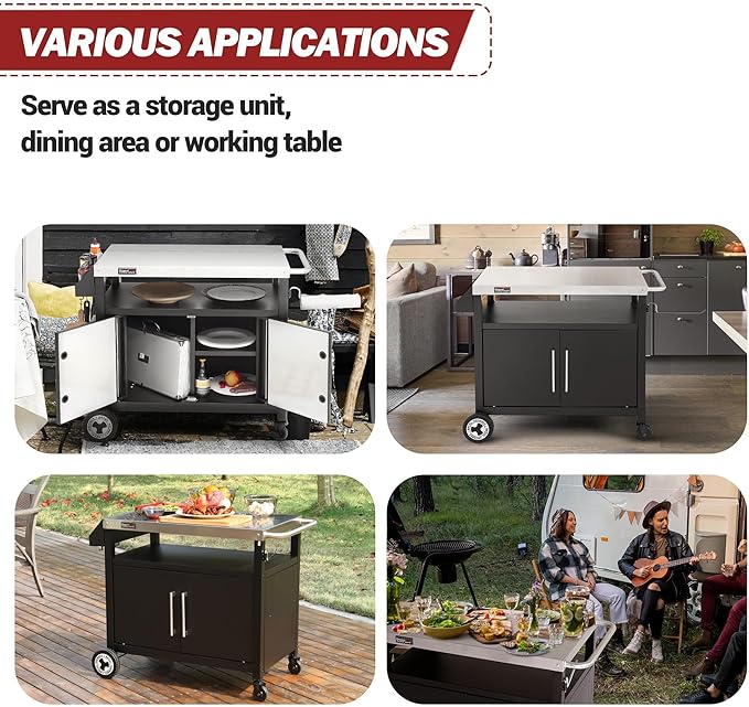 Outdoor Grill Cart with Wheels, Movable Kitchen Island with Storage Cabinet - Image 4