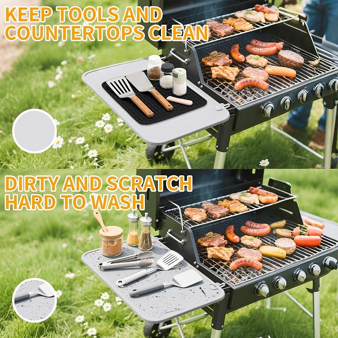 Grill Accessories, 14x11 Inch Silicone Heat Resistant Mat, BBQ Tool Rest Pad - Image 4