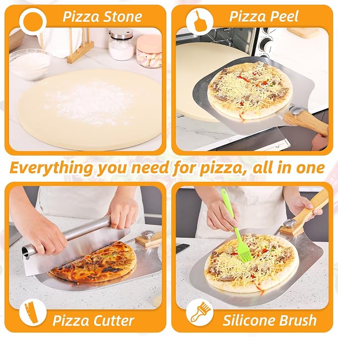 Pizza Stone 5 PCS Set, 15 Inch Large Round Pizza Stone Set - Image 6