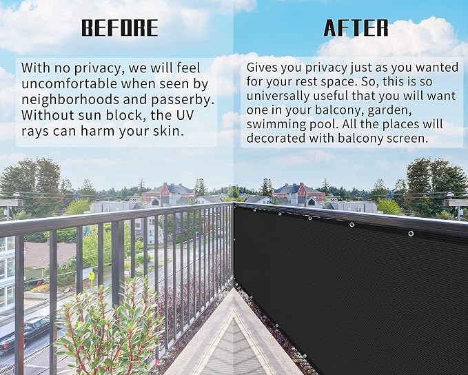 3'x10'Balcony Privacy Screen Cover Fence Cover UV Protection Weatherproof - Image 5