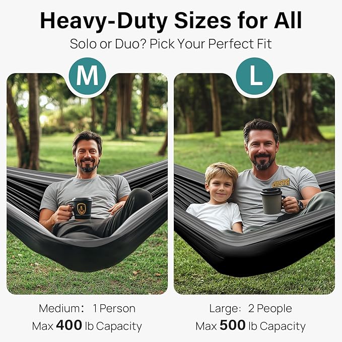 Hammock for Camping, Double Nylon Hammock with Tree Straps