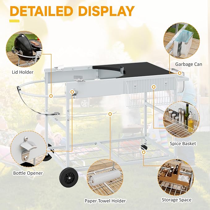 JY QAQA Grill Table for Weber 22" & 18" Original Kettle, Stand Cart for Jumbo - Image 4
