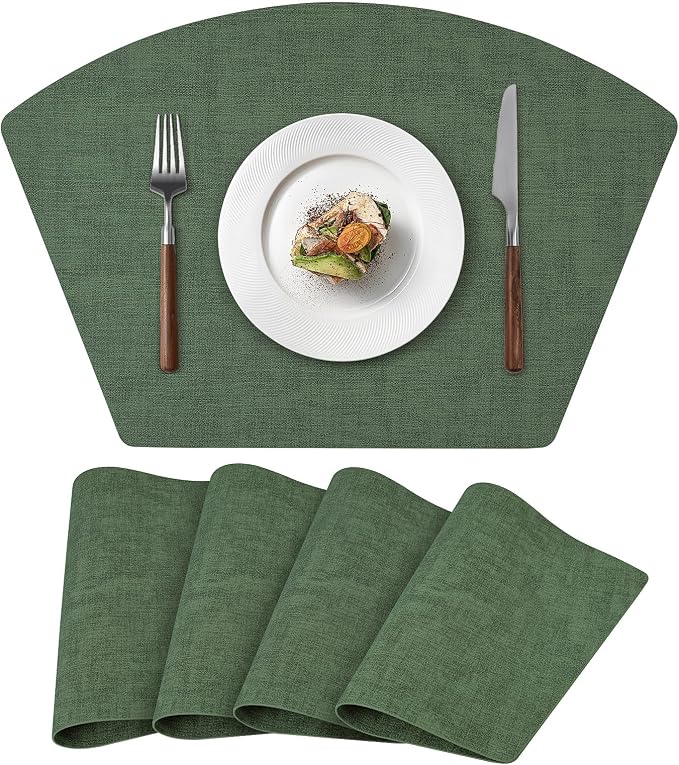 Round Table Placemats Set of 4, Faux Leather Wedge Shape Place Mats Heat by Wanlvhu