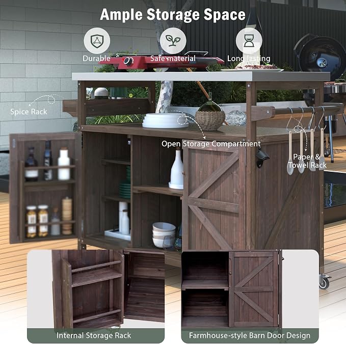 Rolling Cart ，Storage Cabinet, Grill Table ，Artificial Board，with Stainless - Image 9