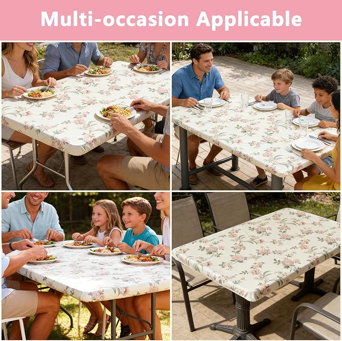 Rectangle Picnic Table Cloth, Elastic Waterproof Fitted Vinyl Tablecloths - Image 7