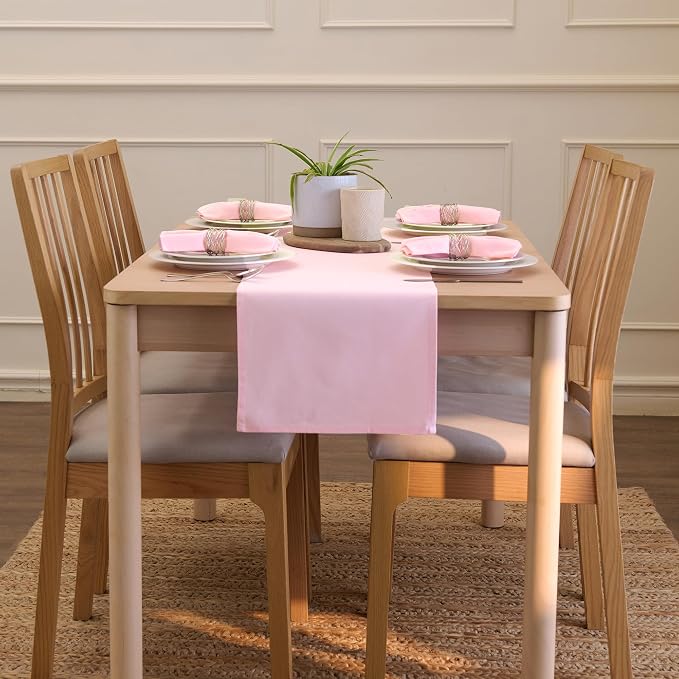 Encasa XO Table Runner 13"x48" Long | Cotton Canvas Fabric | Light Beige Solid - Image 4