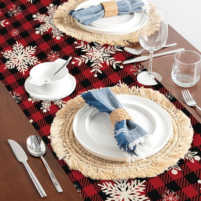Christmas Red Plaid Snowflake Table Runners 70 inches Long Table Runner Elegant - Image 5