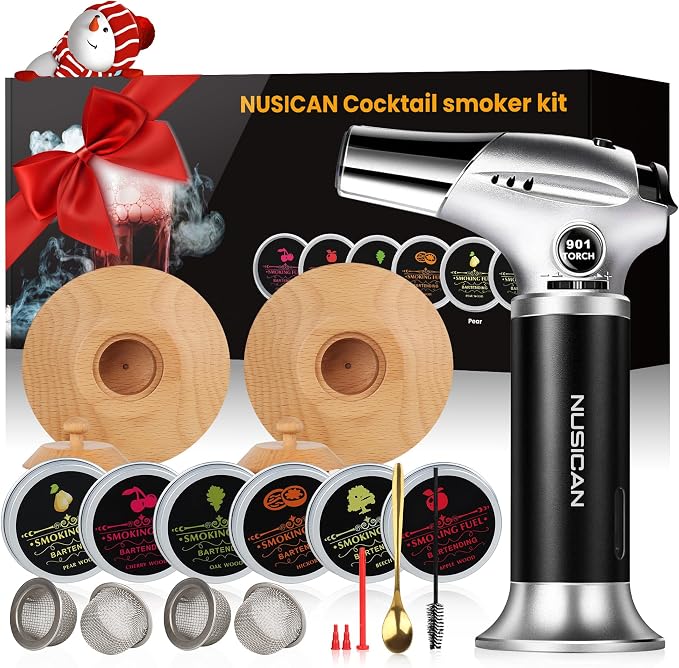 Cocktail Smoker Kit with Torch, 6 Flavors Wood Chips by NUSICAN