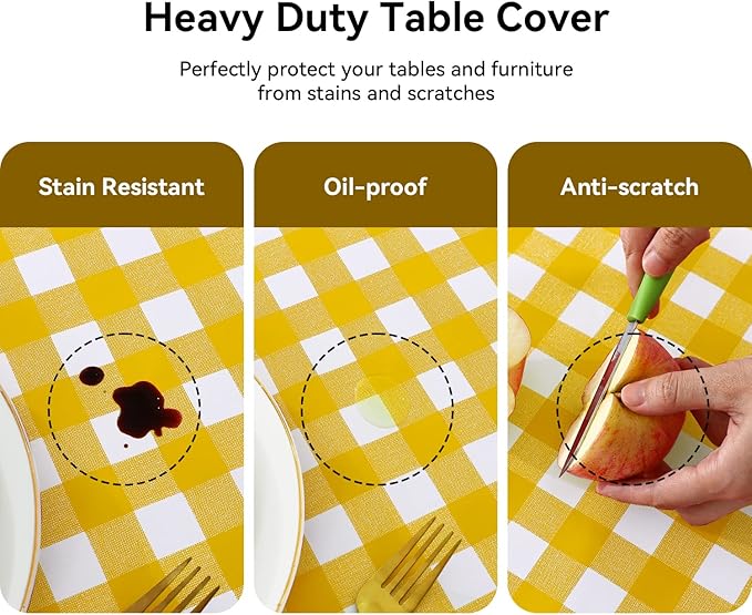 Romanstile Square Vinyl Tablecloth, 100% Waterproof Buffalo Gingham Plastic - Image 4