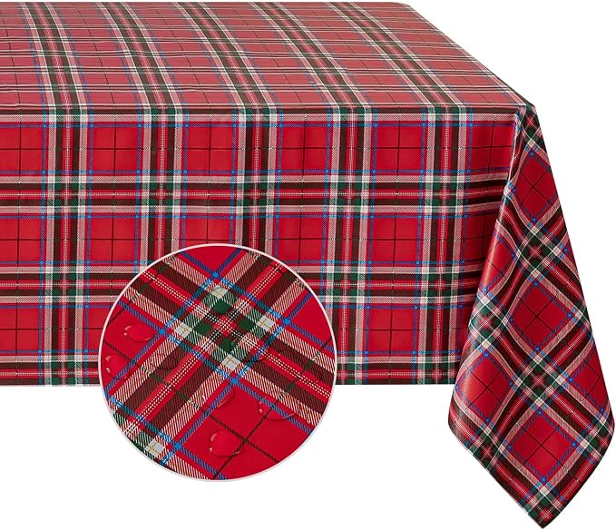 Romanstile Christmas Plaid Rectangle Vinyl Tablecloth, 100% Waterproof by Romanstile