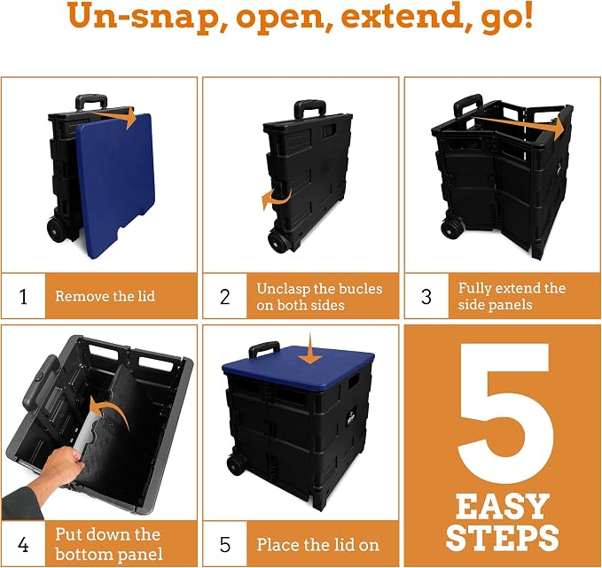 Inspired Living Collapsible Ultra-Slim Pack-N-Roll, 2 Wheel Utility Cart w/Lid - Image 6