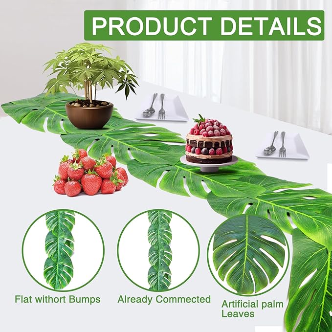 12 Pcs Palm Leaves Table Runners 72 Inch, Artificial Tropical Palm Leaves Table - Image 3