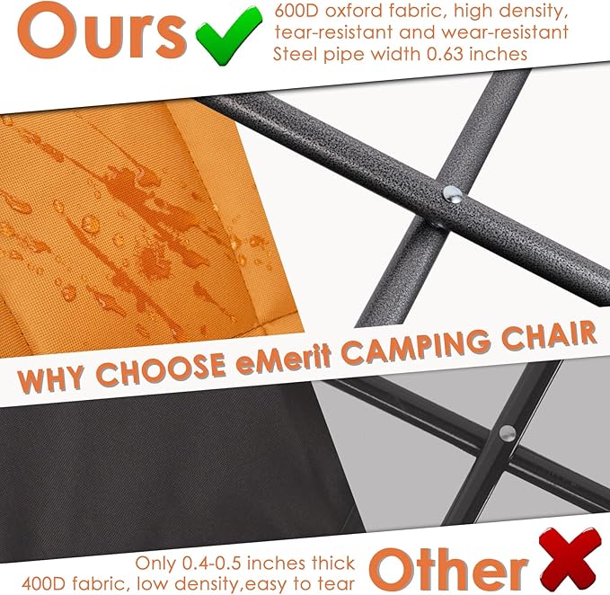 Folding Loveseat Camp Chair, Orange, 2-Seat, 650 lb Limit