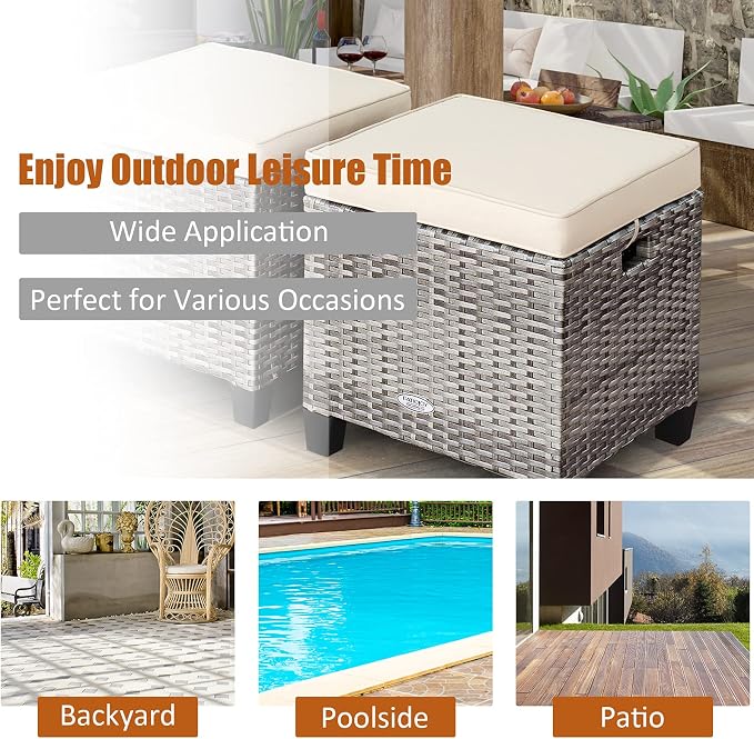 Tangkula 2 Pieces Patio Rattan Ottomans, Outdoor Wicker Footstool Footrest Seat - Image 10