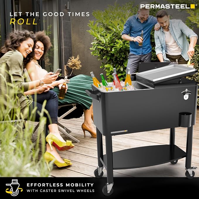 Permasteel 80 Quart Party Cooler, Rolling Ice Chest - Image 4
