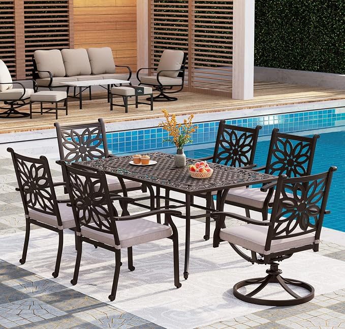 PHI VILLA Cast Aluminum Rectangular Patio Dining Tables - Image 7