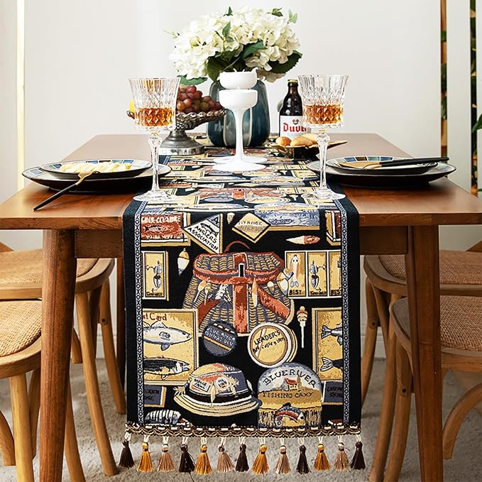13×72 Inch Table Runner, Retro-Luxury Tassels Series by Unknown
