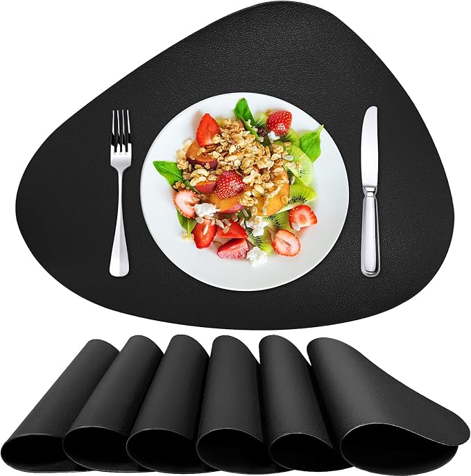 Herda Black Placemats Set of 6 for Dining Table Mats, Faux Leather Place Mats by Betterqualitybetterlife