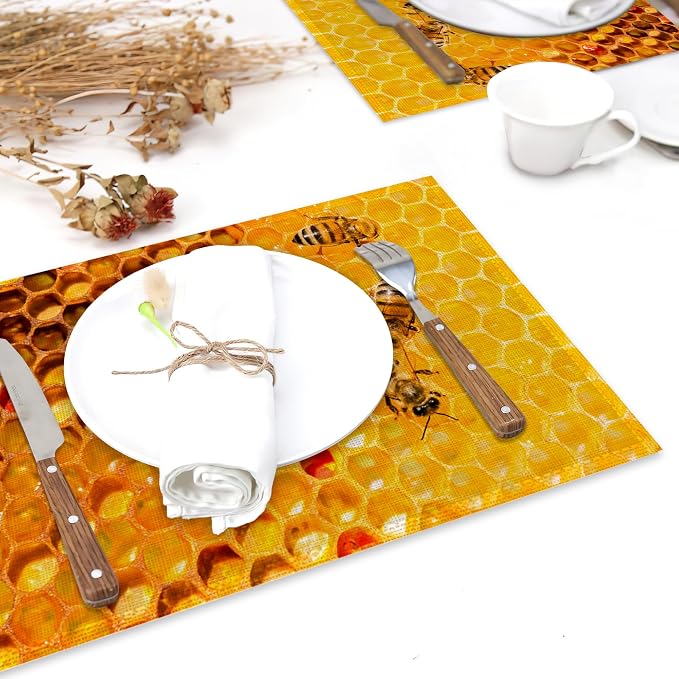 Honey Bee Placemats Set of 6 Linen Heat Resistant - Image 6