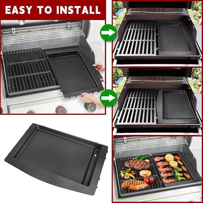 GasSaf 7599 Cast Iron Griddle for Weber Genesis II 300/600, Flat Top Grill Pan - Image 5