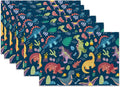 Dinosaur Placemats Set of 6, Cute Tropical Leaves Heat Resistant Table Mats by SNOWMOLLE