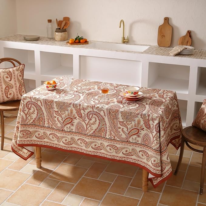 ISAENNE Designer French Red Tablecloth Rectangular, Fall Linen Table Cloth - Image 8