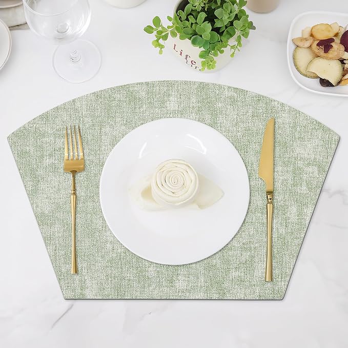Homaxy Round Table Placemats Set of 6, Washable Wedge Shaped Faux Leather Table - Image 9