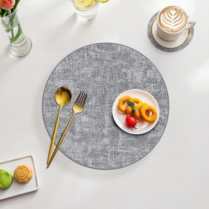 Homaxy Round Faux Leather Placemats and Coasters, Washable Dual-Side Table Mats - Image 9