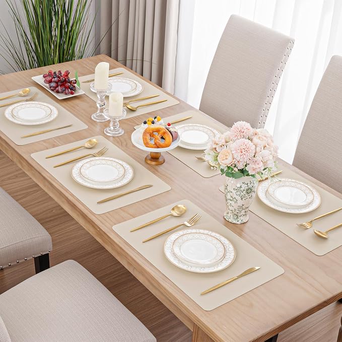 SHACOS Placemats Set of 6 Faux Leather Heat Resistant PU Non-Slip Vinyl Place - Image 2
