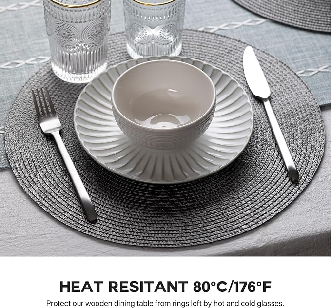 Round Placemats Set of 4 Plastic Woven Placemats Washable Wipeable Table Mats - Image 4