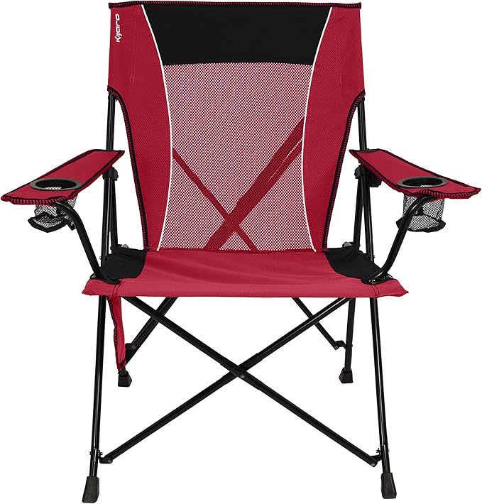 Folding Camping Chairs, Red with Dual Lock and 300 lb Capacity