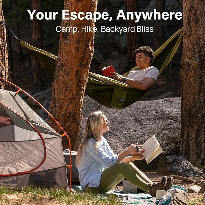 Hammock for Camping, 210T Nylon, Olive, 500 lb Capacity