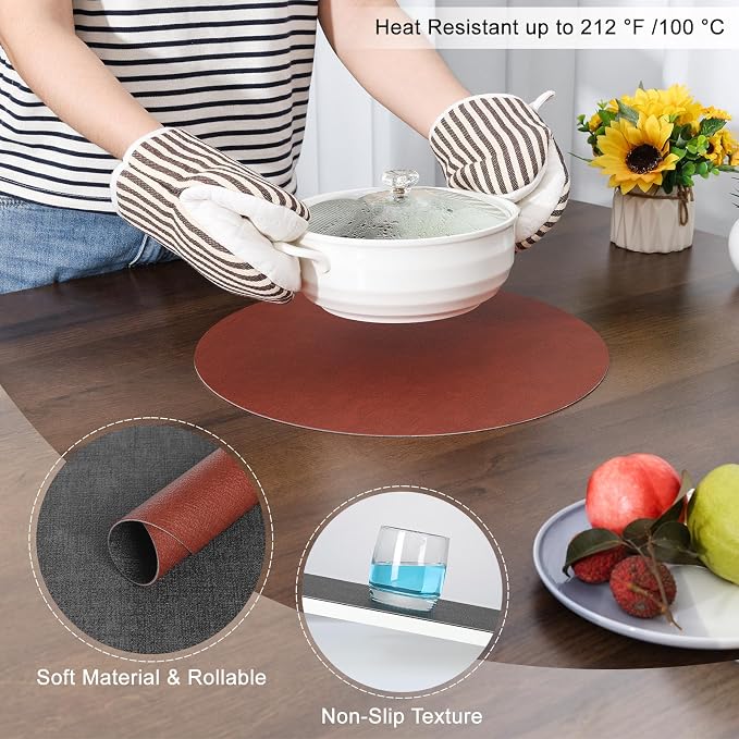Myir JUN Round Dual-Sided Placemats, Faux Leather Set of 4 - Image 5