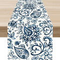 Blue Paisley Table Runner, Vintage Damask Antique Floral Flower Boho Damask by Unknown