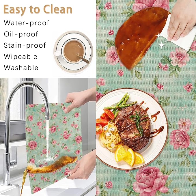 6 Pcs Placemats, Vintage Floral Table Mats Washable Recyclable Table Placemats - Image 5