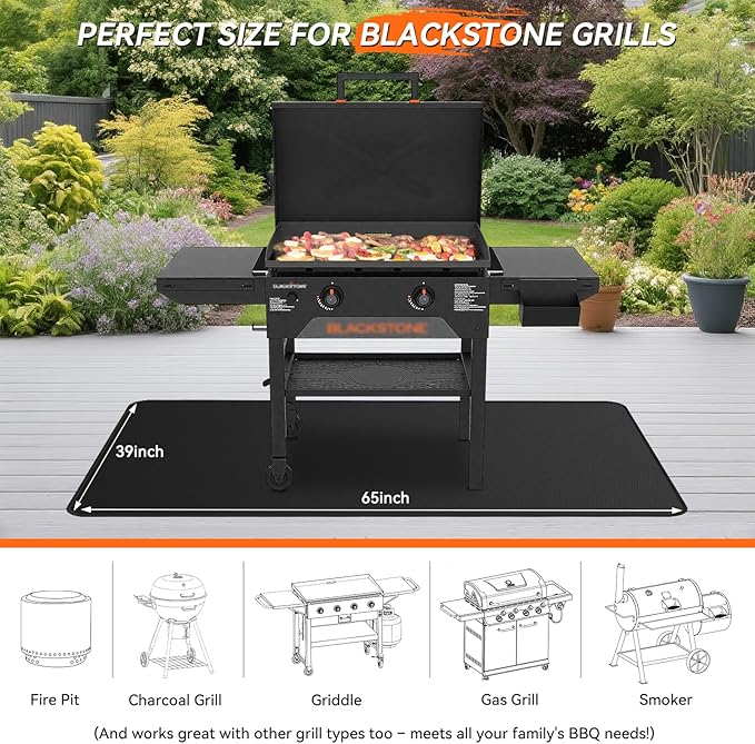 Grill Pads Floor Mats 65x39 Inch Fiberglass Double-Sided Fireproof