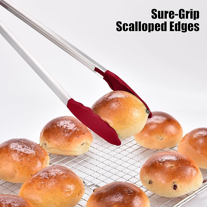 Stainless Steel Cooking Tongs, 17.2-Inch Red, 600°F Heat-Resistant Tips
