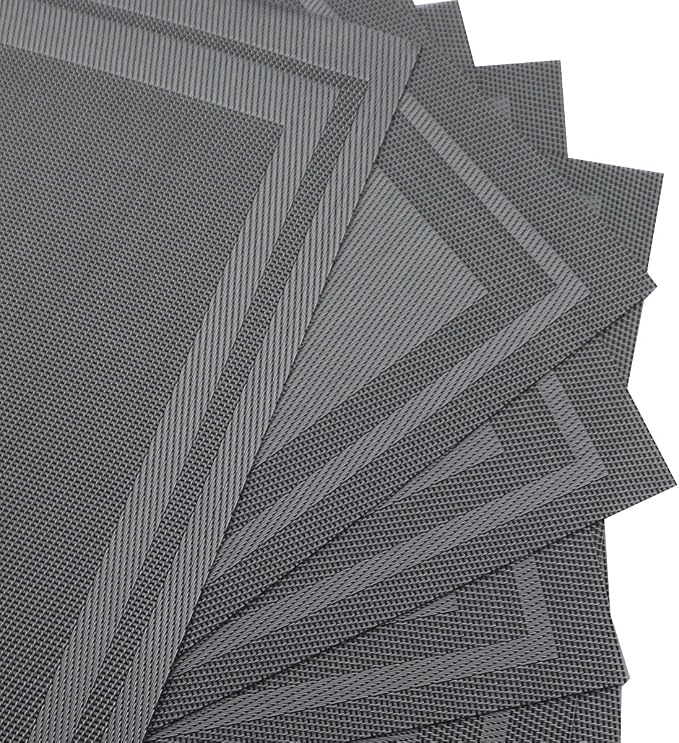 Gugrida Placemats Set of 6 Plaid Checkered Silver Grey PVC Placemat - Image 7