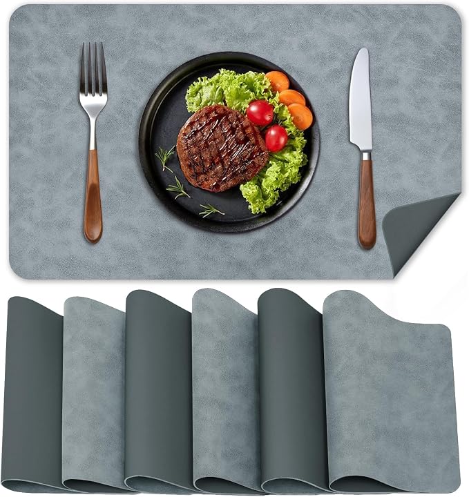 BLESWIN Faux Leather Placemats, PU Dining Table, Waterproof and Oil Resistant by BLESWIN